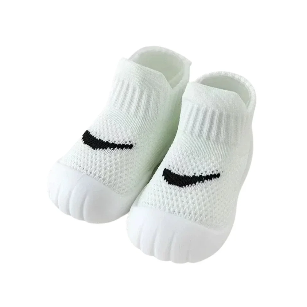 Baby Sock Shoes Mesh Knit Slip On Sneakers Mint Green Smile Graphic 11.5cm